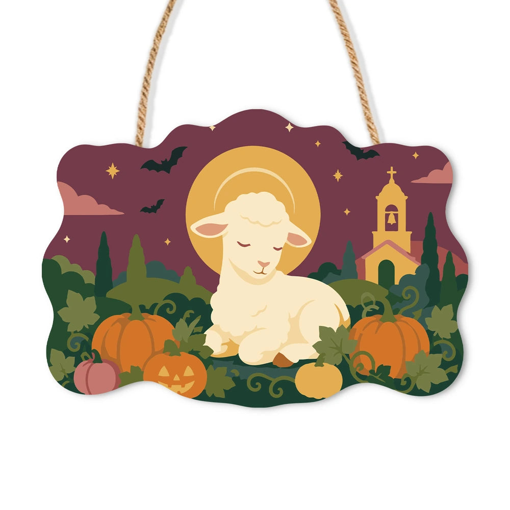 Paint by Numbers - Wooden Door Hanger | Lamb Resting in the Pumpkin Patch