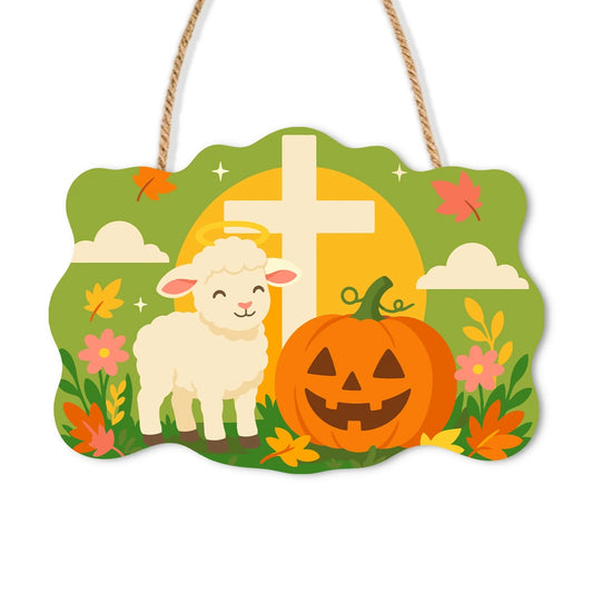 Paint by Numbers - Wooden Door Hanger | Lamb with a Cross and Pumpkin