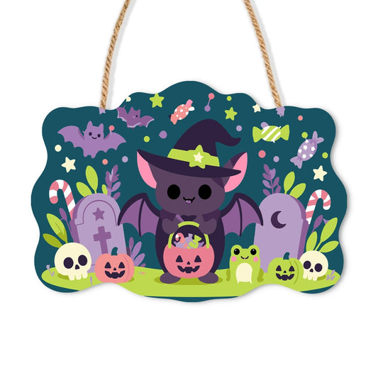 Paint by Numbers - Wooden Door Hanger | Little Bat with a Candy Basket