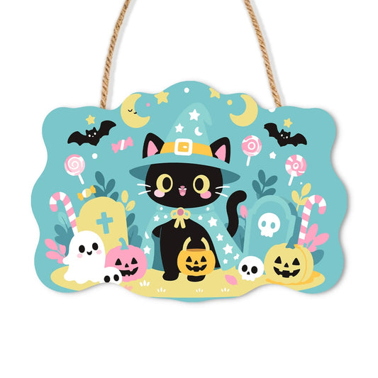 Paint by Numbers - Wooden Door Hanger | Little Black Cat with a Candy Bucket