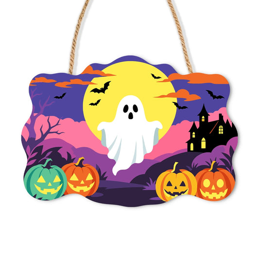 Paint by Numbers - Wooden Door Hanger | Little Ghost in the Moonlight