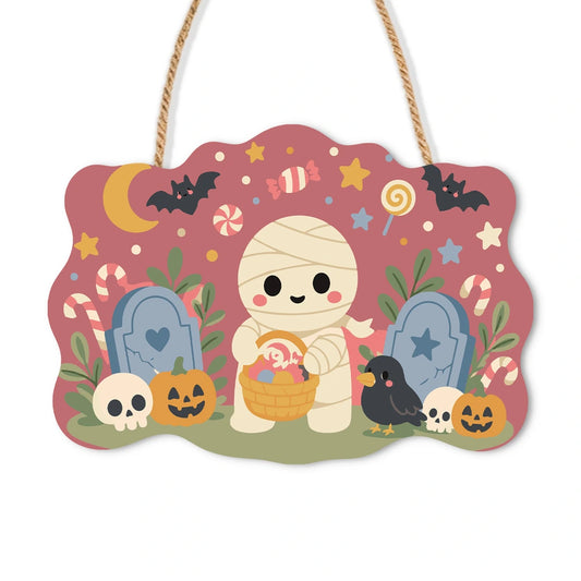 Paint by Numbers - Wooden Door Hanger | Little Mummy with a Candy Basket