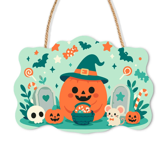 Paint by Numbers - Wooden Door Hanger | Little Pumpkin with a Candy Bowl