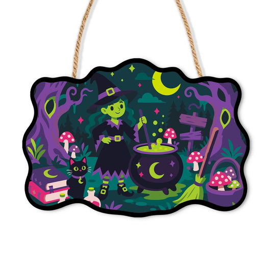 Paint by Numbers - Wooden Door Hanger | Little Witch at the Mushroom Cauldron