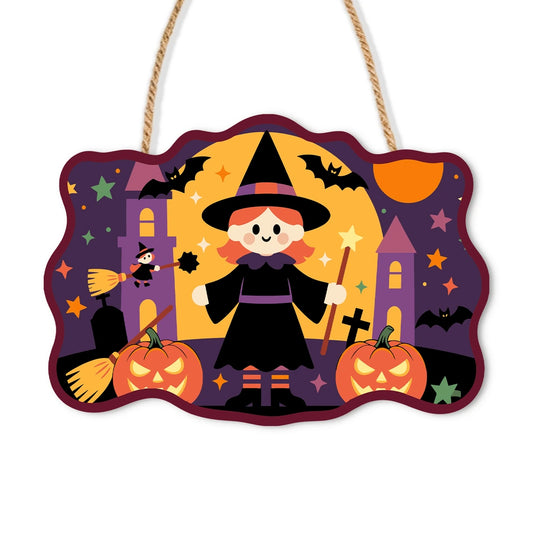 Paint by Numbers - Wooden Door Hanger | Little Witch with Pumpkins