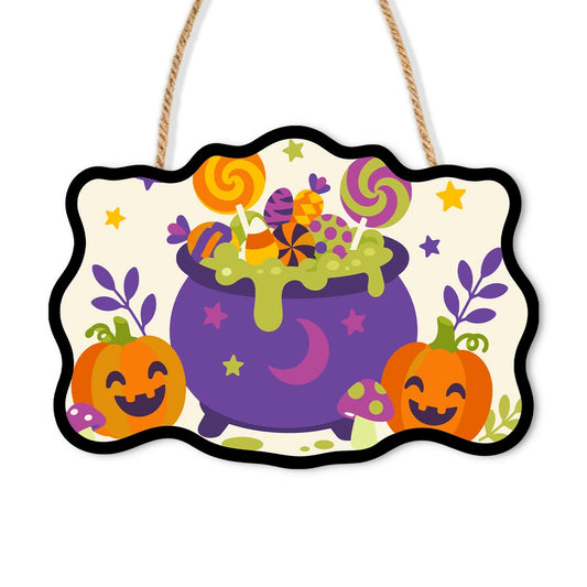 Paint by Numbers - Wooden Door Hanger | Lollipop Cauldron with Pumpkins