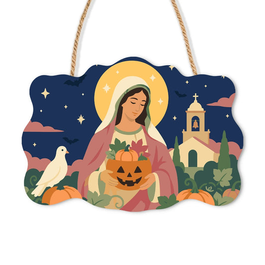 Paint by Numbers - Wooden Door Hanger | Mary with a Jack-o'-Lantern