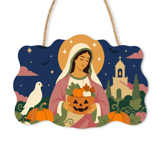 Paint by Numbers - Wooden Door Hanger | Mary with the Harvest Pumpkin