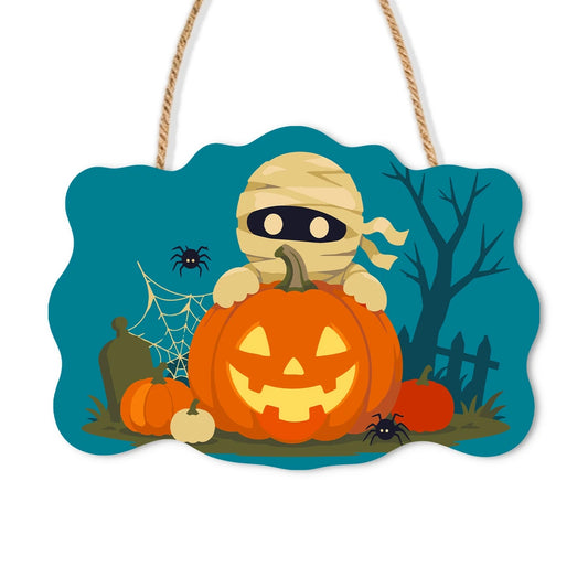 Paint by Numbers - Wooden Door Hanger | Mummy Behind a Jack-o'-Lantern