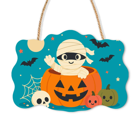 Paint by Numbers - Wooden Door Hanger | Mummy in a Jack-o'-Lantern