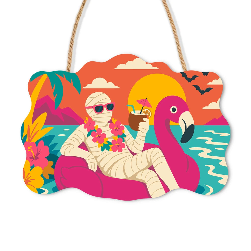 Paint by Numbers - Wooden Door Hanger | Mummy on a Flamingo Float