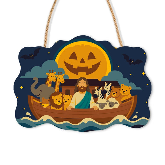 Paint by Numbers - Wooden Door Hanger | Noah's Ark on Halloween Night