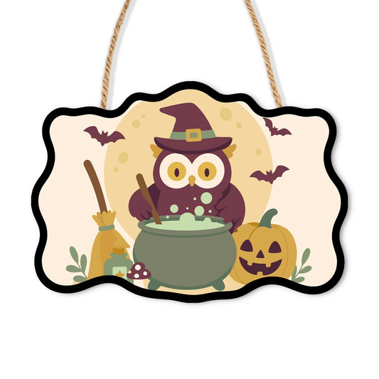 Paint by Numbers - Wooden Door Hanger | Owl Witch at the Cauldron