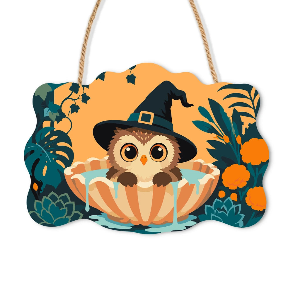 Paint by Numbers - Wooden Door Hanger | Owl Witch in the Bathtub