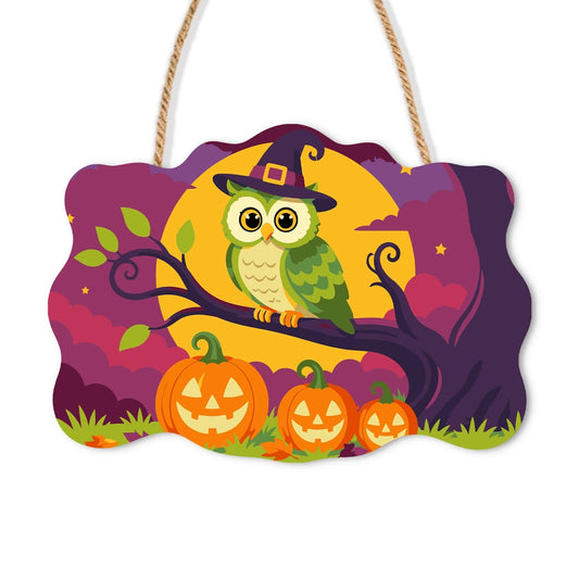 Paint by Numbers - Wooden Door Hanger | Owl in a Witch Hat on a Branch