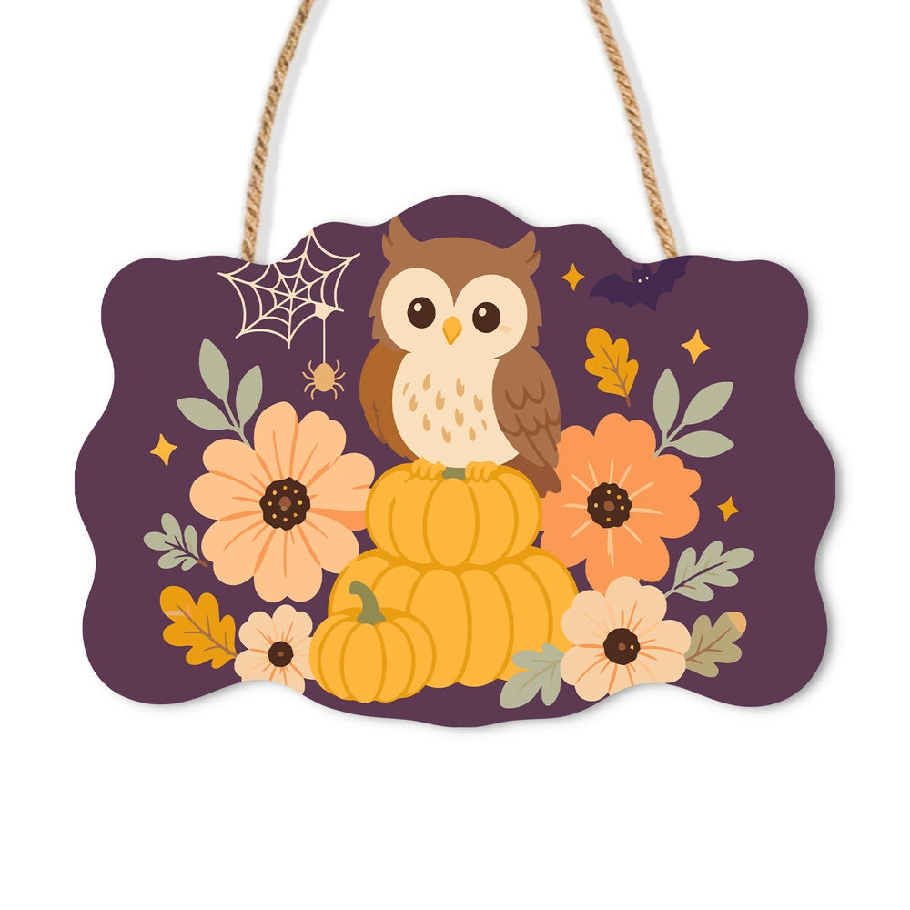 Paint by Numbers - Wooden Door Hanger | Owl on Pumpkins with Flowers