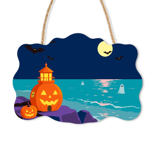 Paint by Numbers - Wooden Door Hanger | Pumpkin Lighthouse by the Sea