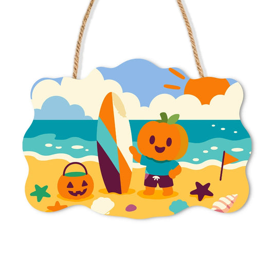 Paint by Numbers - Wooden Door Hanger | Pumpkin Man at the Beach