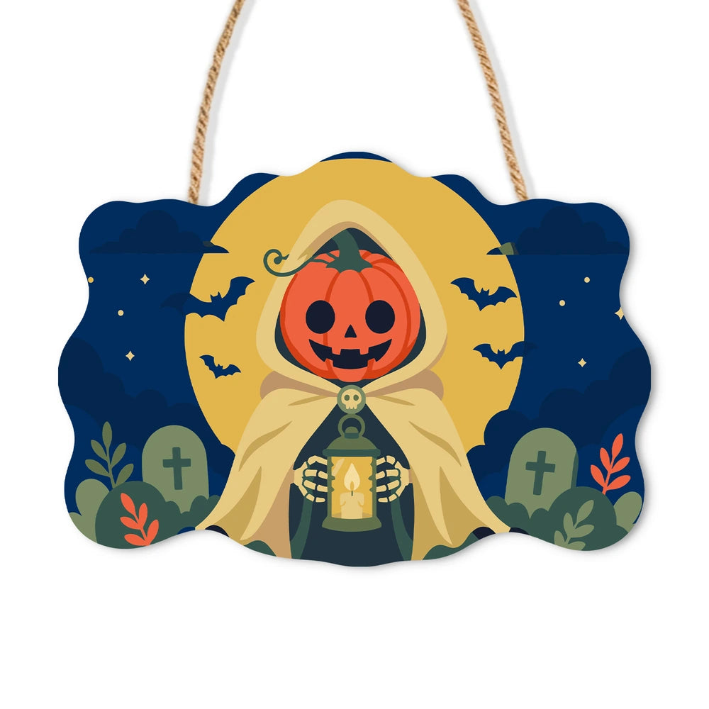 Paint by Numbers - Wooden Door Hanger | Pumpkin Reaper with a Lantern