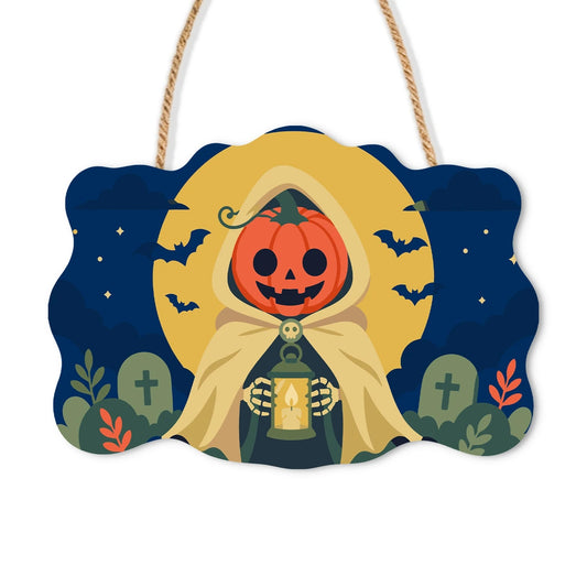 Paint by Numbers - Wooden Door Hanger | Pumpkin Reaper with a Lantern