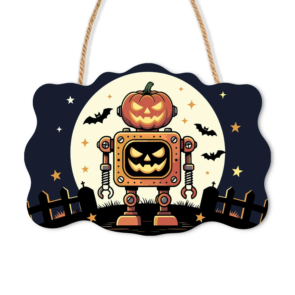 Paint by Numbers - Wooden Door Hanger | Pumpkin Robot Under the Moon