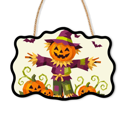 Paint by Numbers - Wooden Door Hanger | Pumpkin Scarecrow in Geometric Style