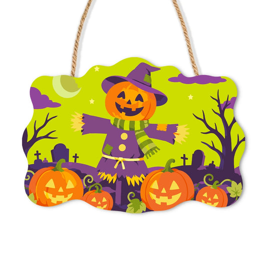 Paint by Numbers - Wooden Door Hanger | Pumpkin Scarecrow in the Graveyard