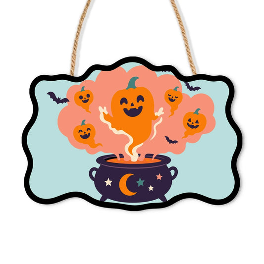 Paint by Numbers - Wooden Door Hanger | Pumpkin Spirits in the Cauldron