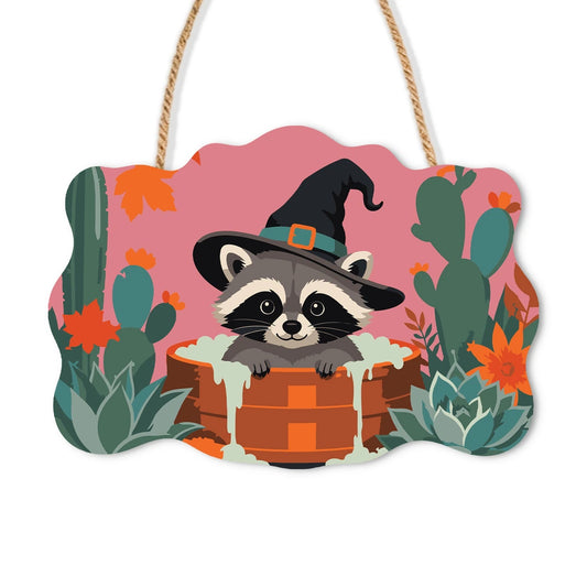 Paint by Numbers - Wooden Door Hanger | Raccoon Witch in a Wooden Tub