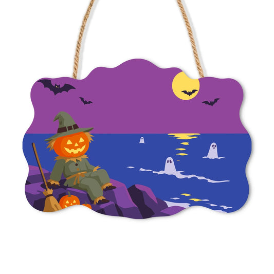 Paint by Numbers - Wooden Door Hanger | Scarecrow by the Sea at Night
