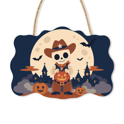 Paint by Numbers - Wooden Door Hanger | Skeleton Cowboy with a Pumpkin