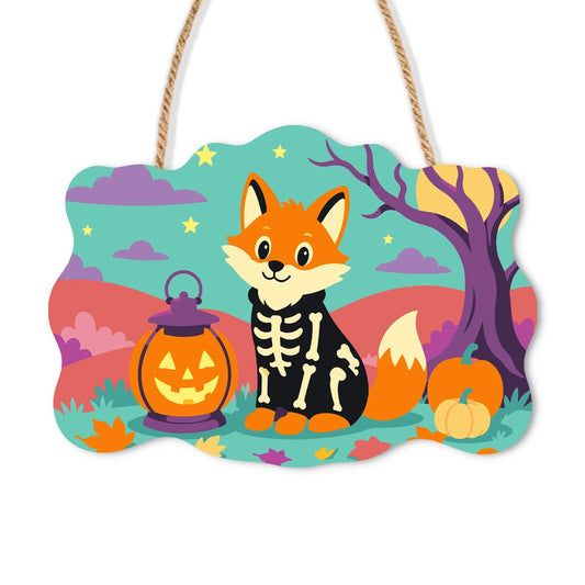 Paint by Numbers - Wooden Door Hanger | Skeleton Fox with a Lantern
