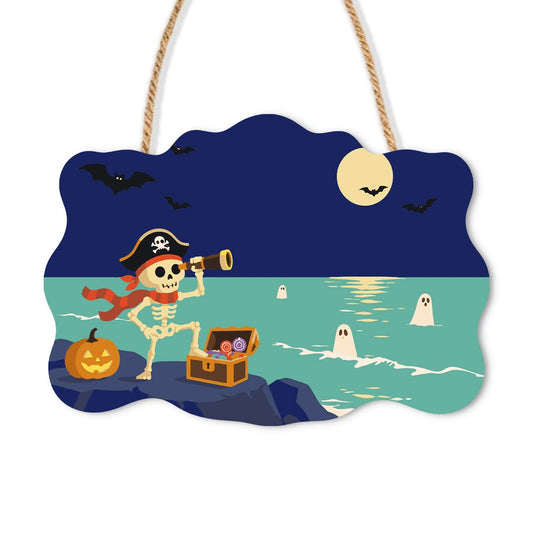 Paint by Numbers - Wooden Door Hanger | Skeleton Pirate by the Sea