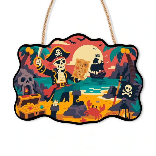 Paint by Numbers - Wooden Door Hanger | Skeleton Pirate with a Treasure Map