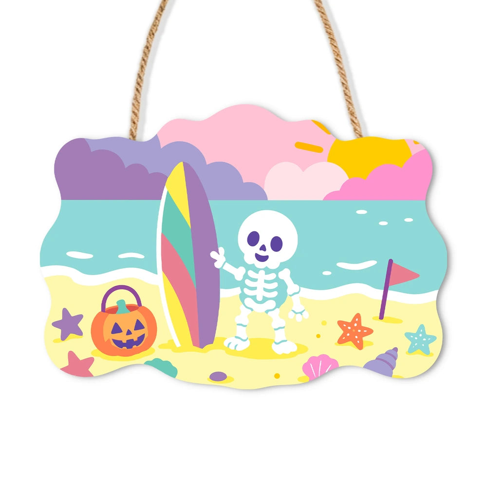 Paint by Numbers - Wooden Door Hanger | Skeleton at the Beach