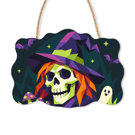 Paint by Numbers - Wooden Door Hanger | Skull Witch in Geometric Style