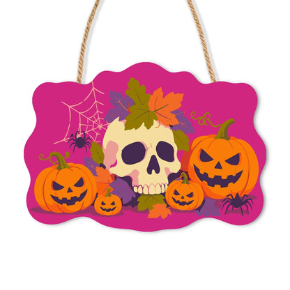 Paint by Numbers - Wooden Door Hanger | Skull with Autumn Leaves and Pumpkins