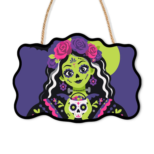 Paint by Numbers - Wooden Door Hanger | Sugar Skull Girl with Roses