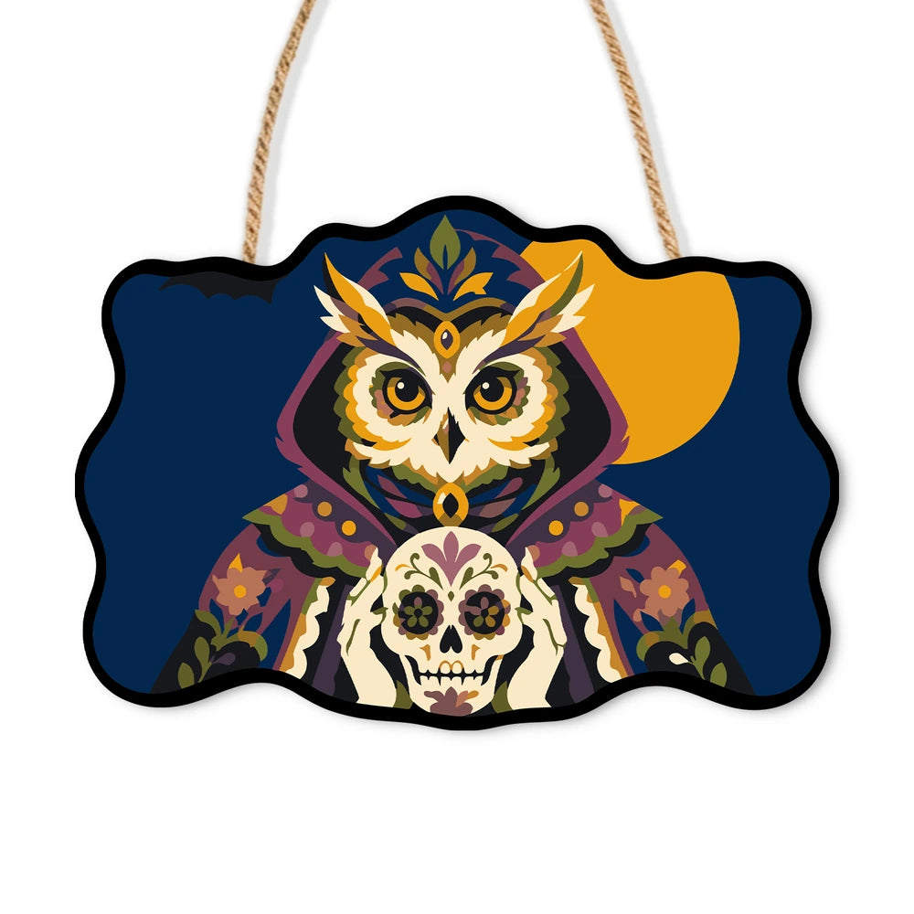 Paint by Numbers - Wooden Door Hanger | Sugar Skull Owl in a Hood