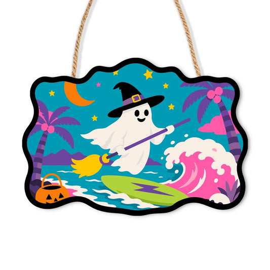Paint by Numbers - Wooden Door Hanger | Surfing Ghost on a Broom