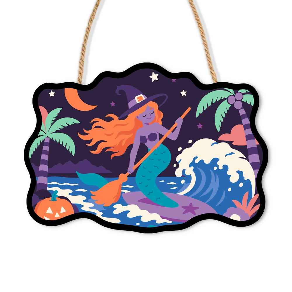 Paint by Numbers - Wooden Door Hanger | Surfing Mermaid Witch