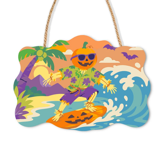 Paint by Numbers - Wooden Door Hanger | Surfing Scarecrow with Sunglasses