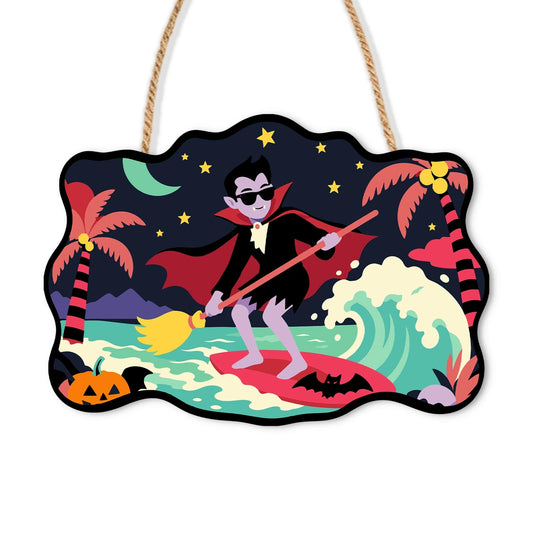 Paint by Numbers - Wooden Door Hanger | Surfing Vampire on a Broom