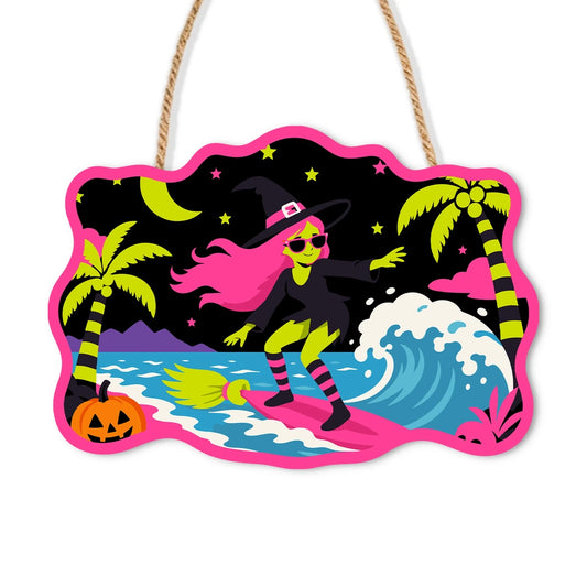 Paint by Numbers - Wooden Door Hanger | Surfing Witch at Night