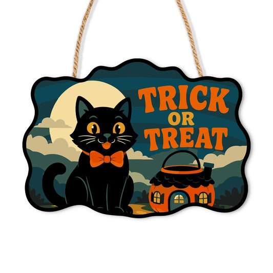 Paint by Numbers - Wooden Door Hanger | Trick or Treat Black Cat