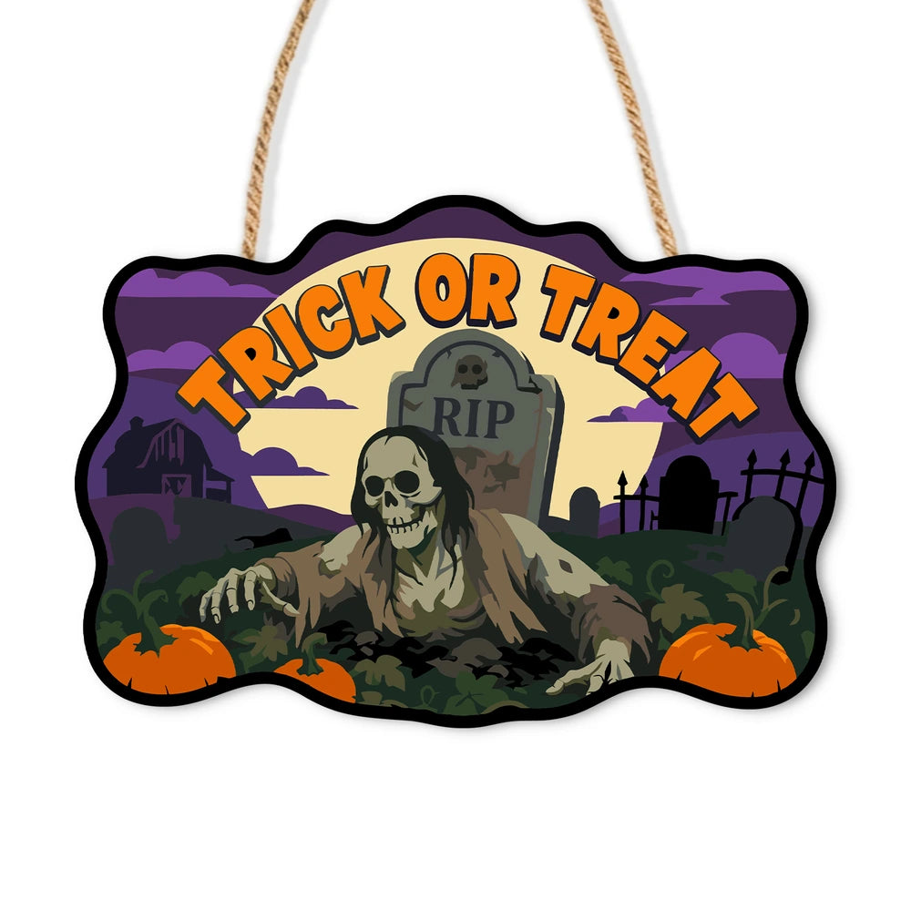 Paint by Numbers - Wooden Door Hanger | Trick or Treat Graveyard Zombie