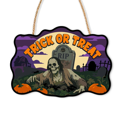 Paint by Numbers - Wooden Door Hanger | Trick or Treat Graveyard Zombie