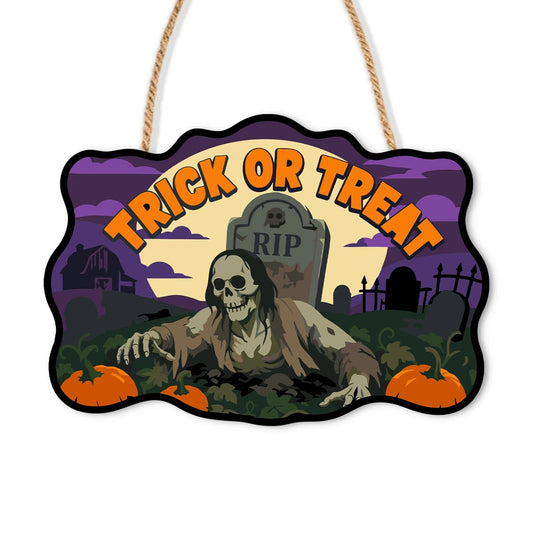 Paint by Numbers - Wooden Door Hanger | Trick or Treat Graveyard Zombie