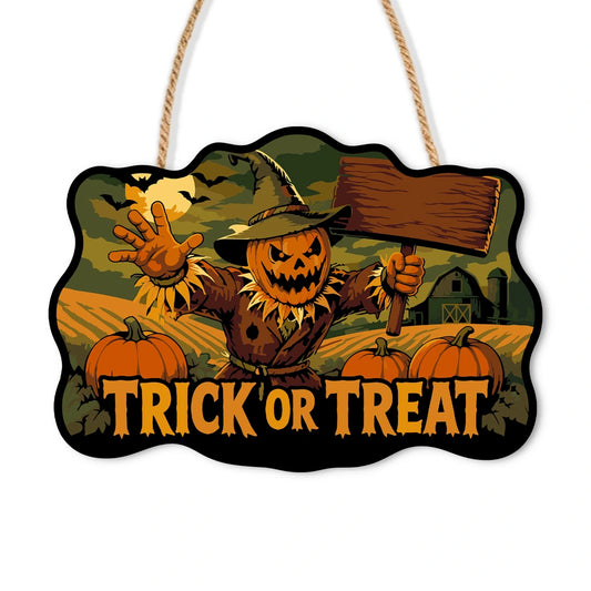 Paint by Numbers - Wooden Door Hanger | Trick or Treat Scarecrow with a Sign
