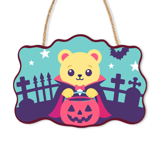 Paint by Numbers - Wooden Door Hanger | Vampire Bear with a Pumpkin